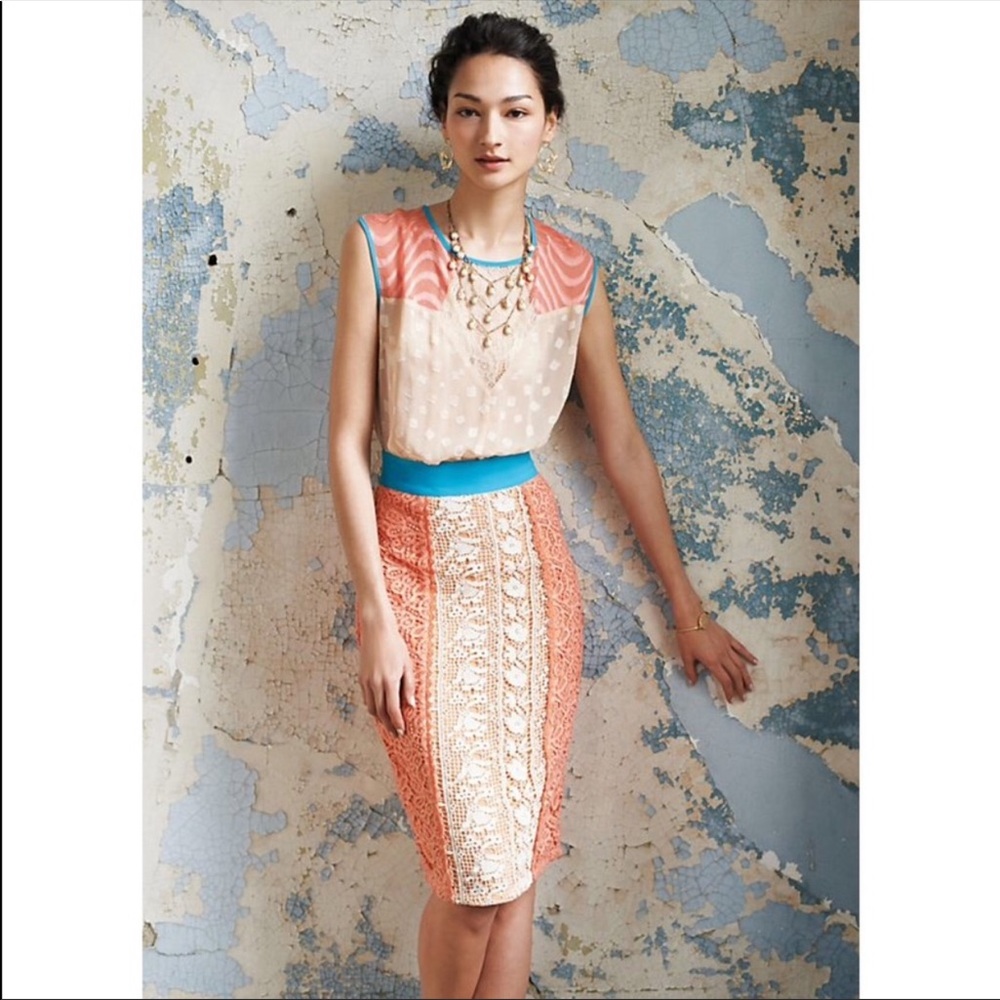 Anthropologie romantic sunset-hue pencil dress